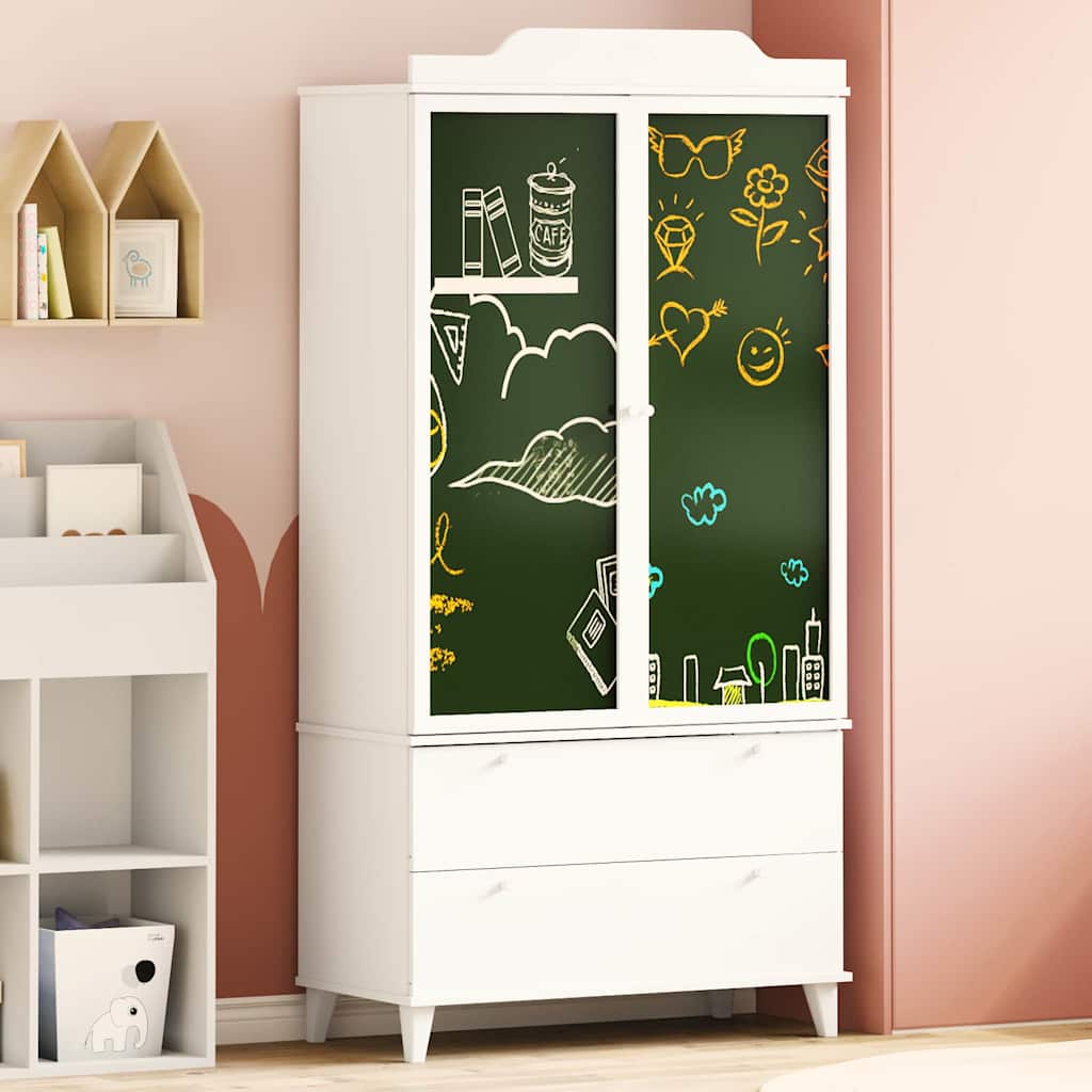 Kreidetafel Kleiderschrank mit Tür ROROS Weiß 90 x 45 x 180 cm