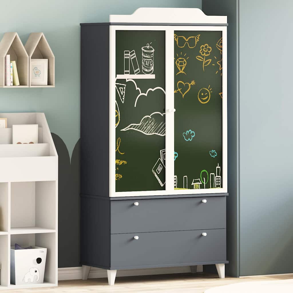 Kreidetafel Kleiderschrank ROROS Grau und Weiß 90 x 45 x 180 cm