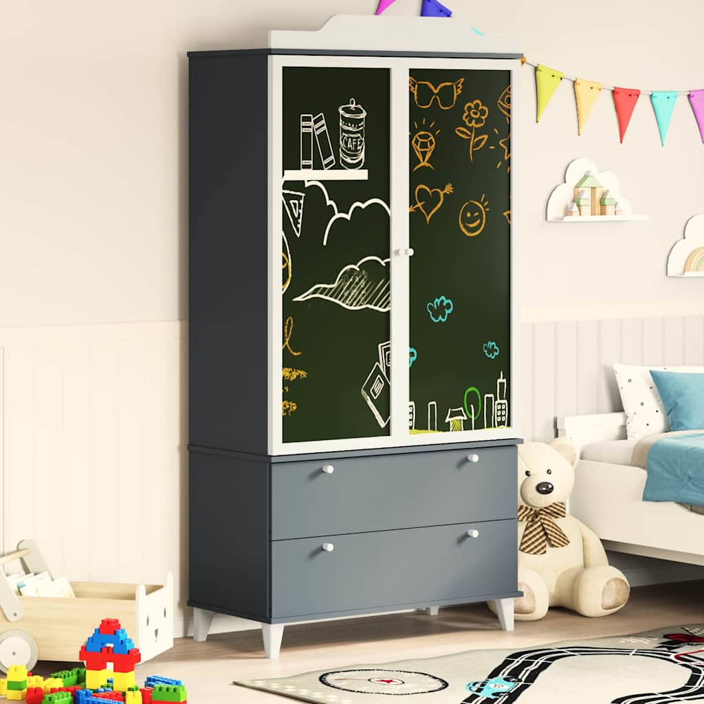 Kreidetafel Kleiderschrank ROROS Grau und Weiß 90 x 45 x 180 cm