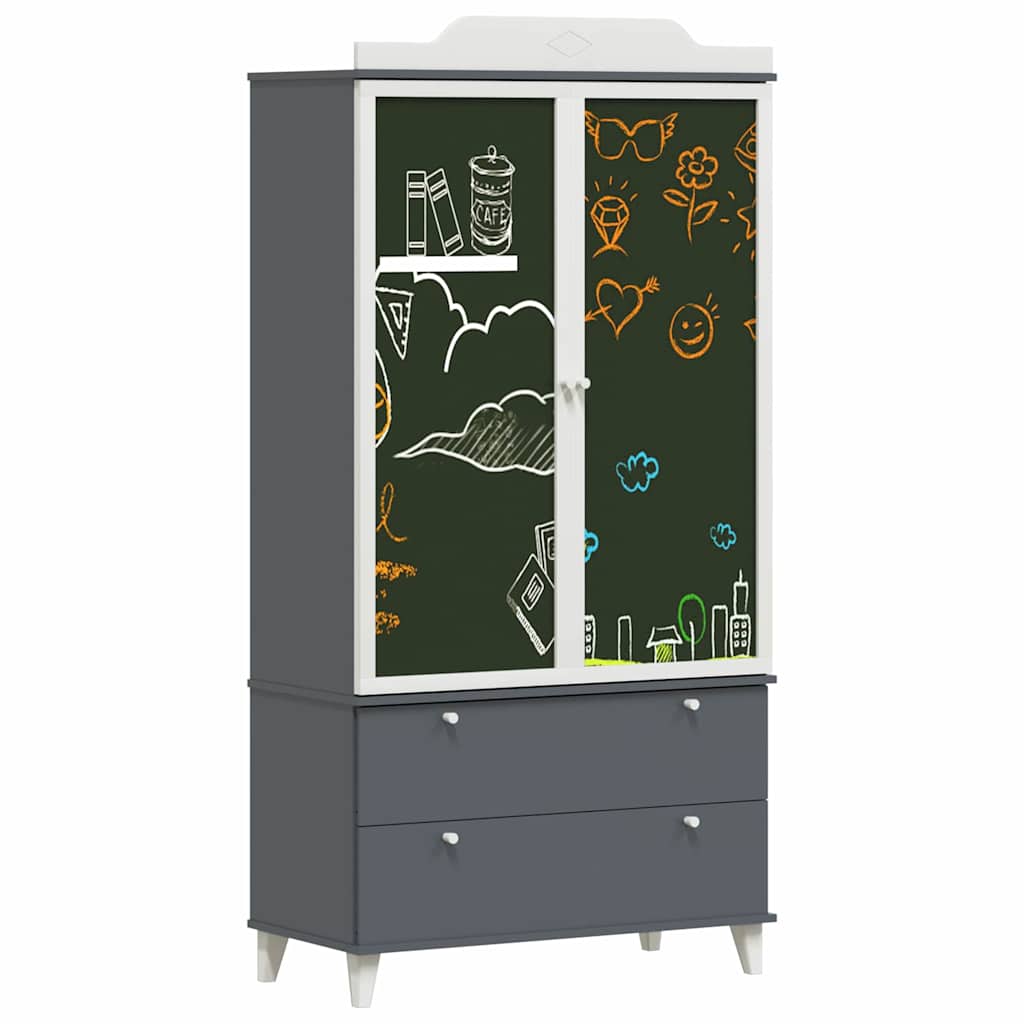 Kreidetafel Kleiderschrank ROROS Grau und Weiß 90 x 45 x 180 cm