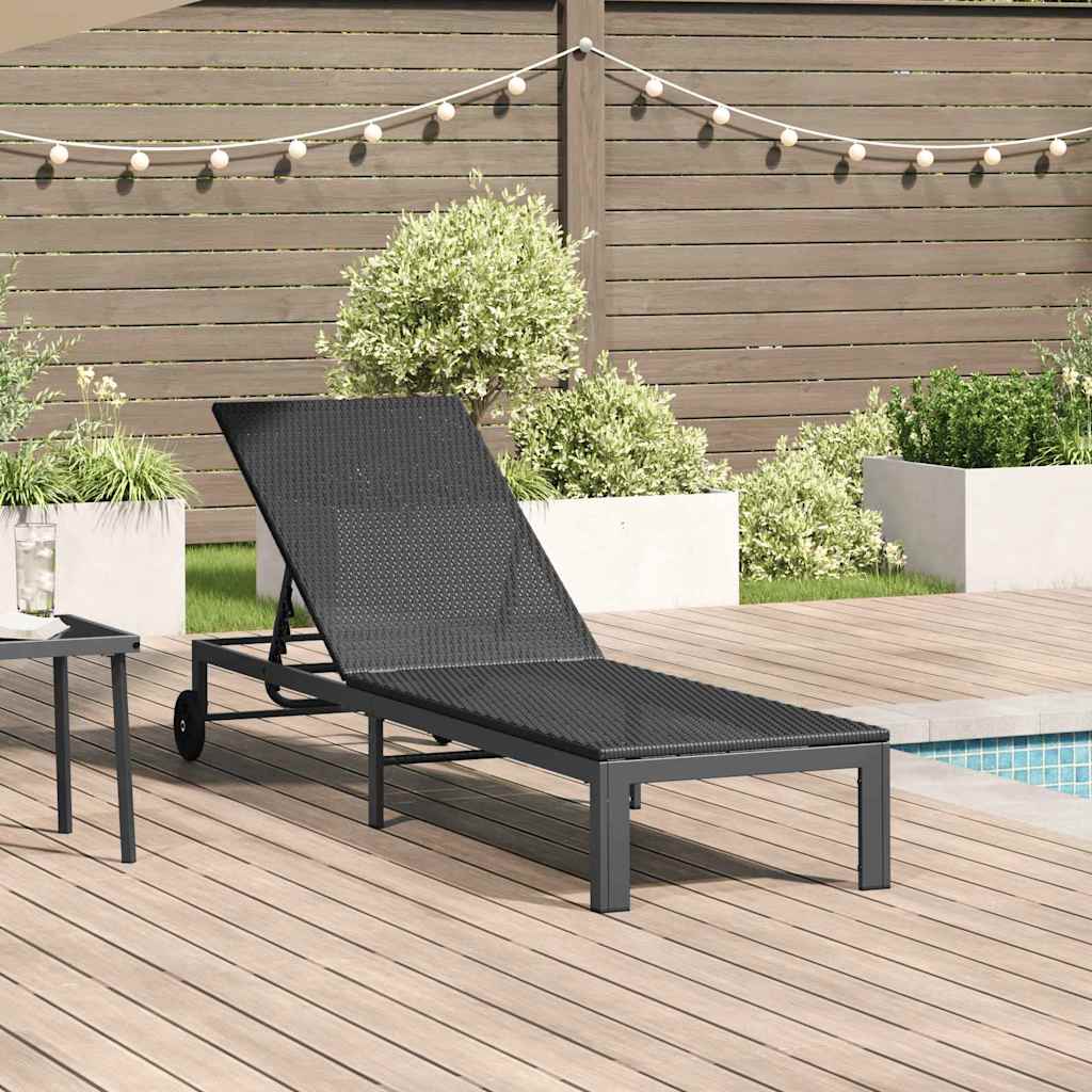 Sonnenliege Schwarz 206 x 62,5 x 74 cm Poly-Rattan