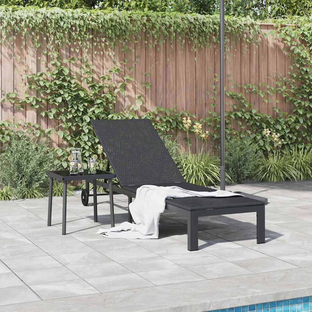 Sonnenliege Schwarz 206 x 62,5 x 74 cm Poly-Rattan