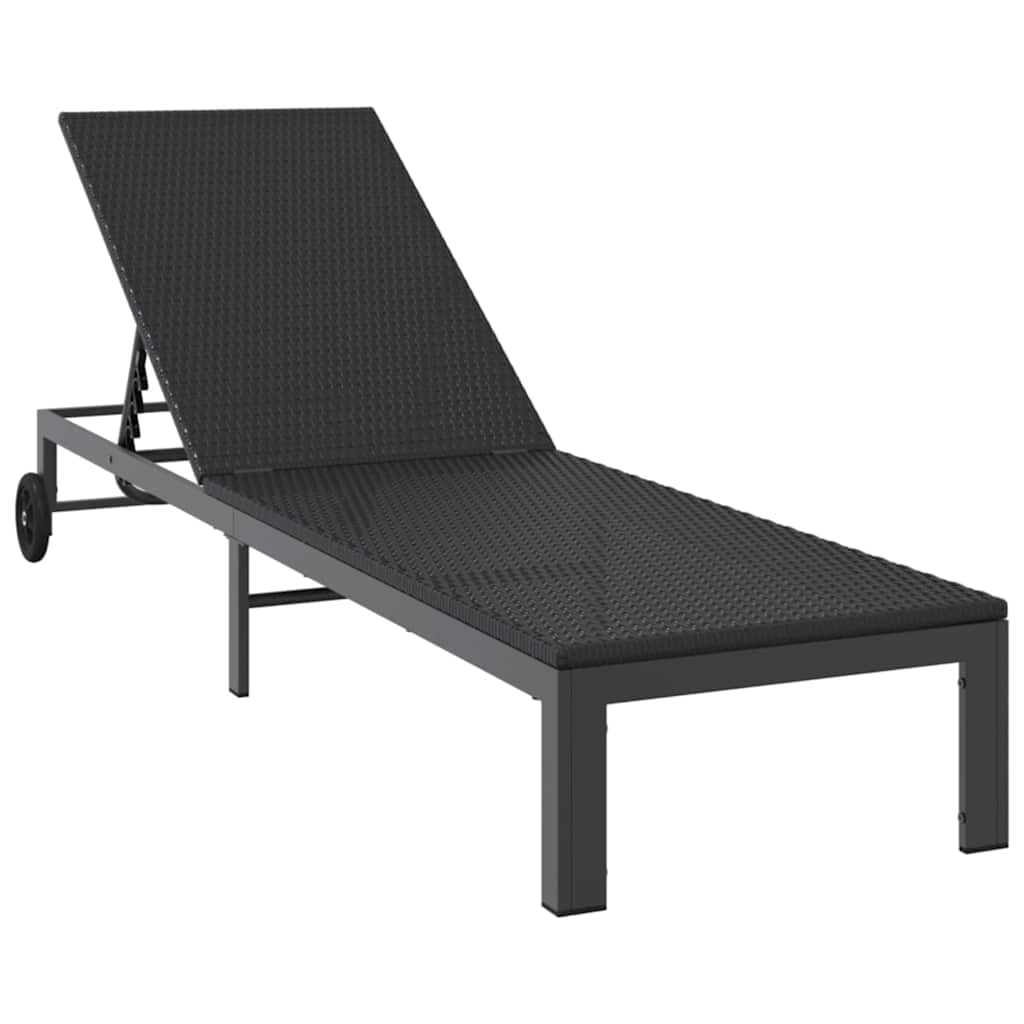 Sonnenliege Schwarz 206 x 62,5 x 74 cm Poly-Rattan
