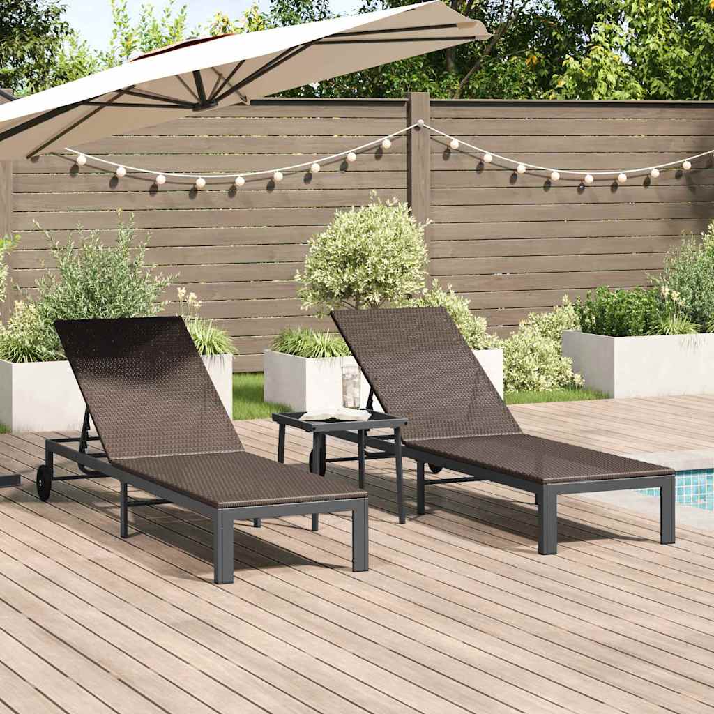 Sonnenliege 2-Person 3 pcs Braun Poly-Rattan