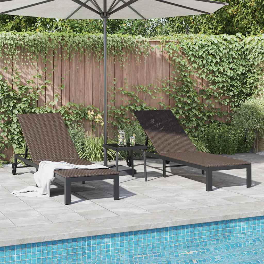 Sonnenliege 2-Person 3 pcs Braun Poly-Rattan