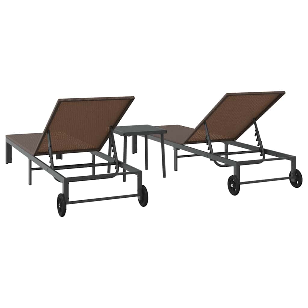Sonnenliege 2-Person 3 pcs Braun Poly-Rattan