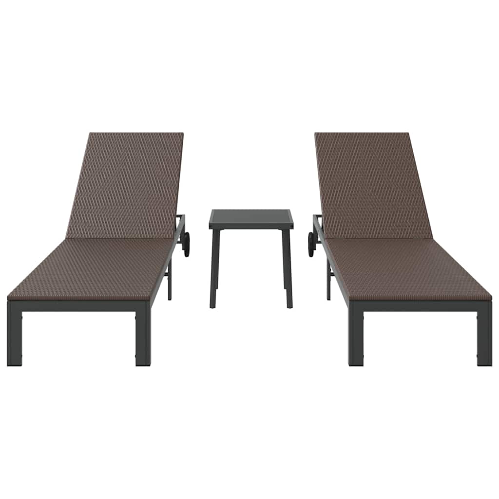 Sonnenliege 2-Person 3 pcs Braun Poly-Rattan