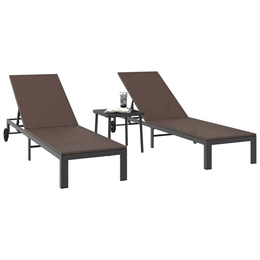Sonnenliege 2-Person 3 pcs Braun Poly-Rattan