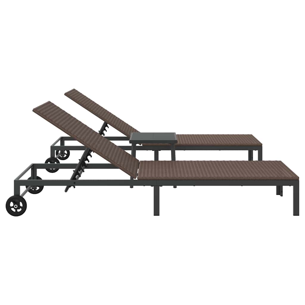Sonnenliege 2-Person 3 pcs Braun Poly-Rattan