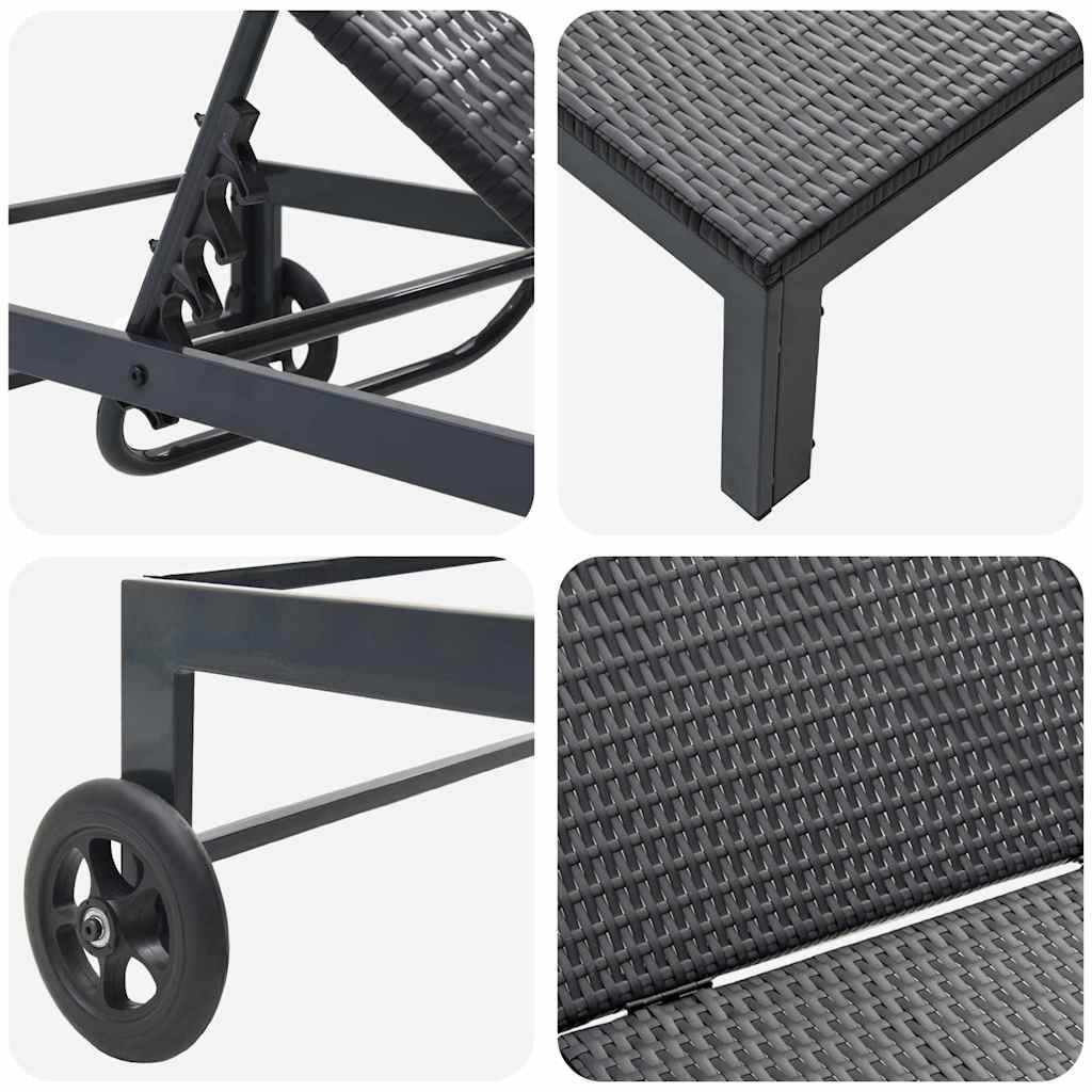 Sonnenliege 2-Person 3 pcs Schwarz Poly-Rattan