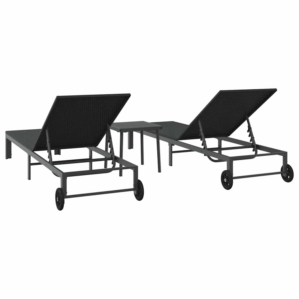 Sonnenliege 2-Person 3 pcs Schwarz Poly-Rattan