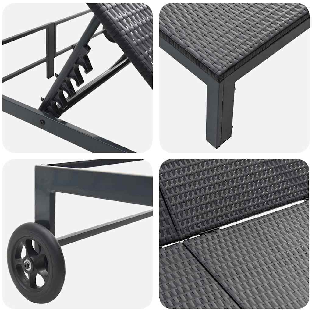 Sonnenliege Schwarz 206 x 115 x 75 cm Poly-Rattan