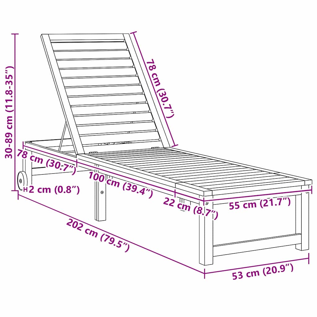 Sonnenliege 2 pcs Braun 202 x 53 x 89 cm Massivholz Akazie