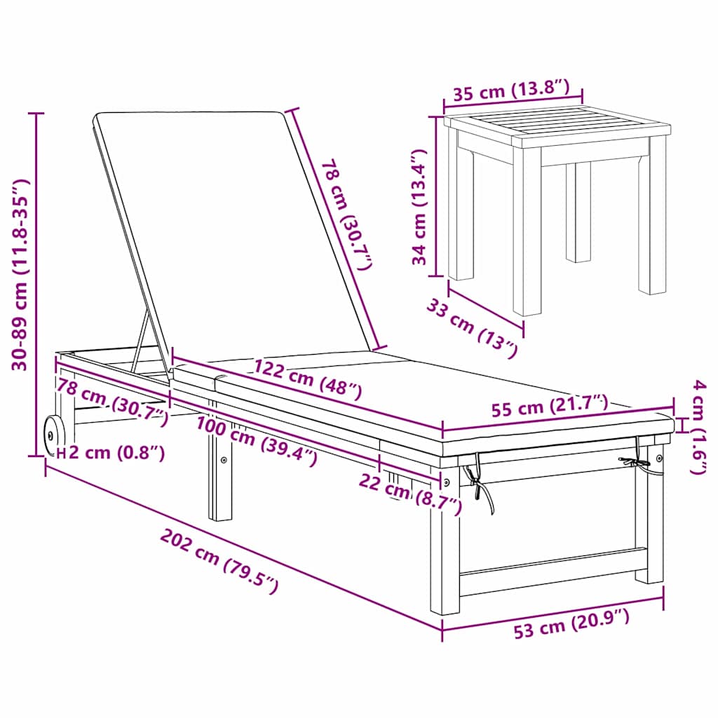 Sonnenliege 2 pcs Braun Massivholz Akazie