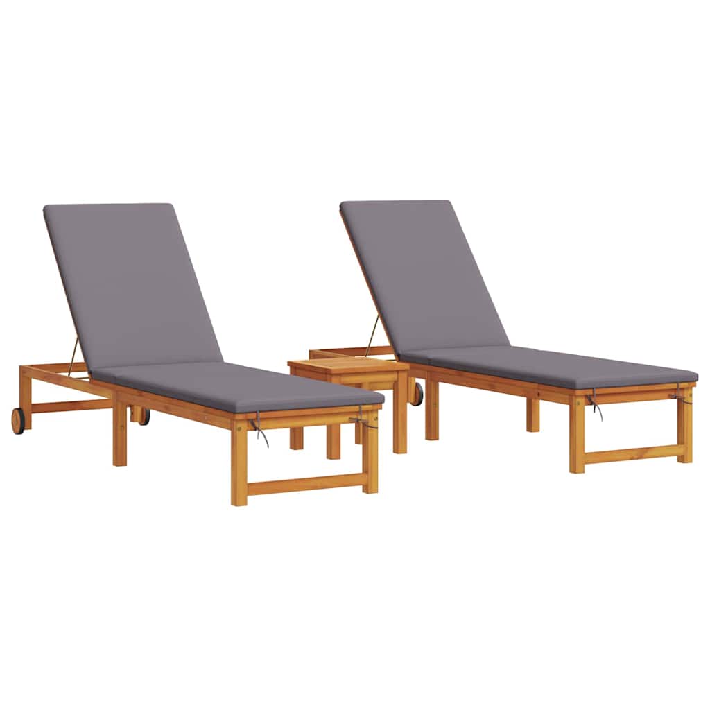 Sonnenliege 3 pcs Braun Massivholz Akazie