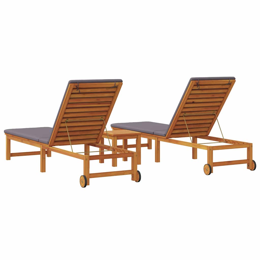Sonnenliege 3 pcs Braun Massivholz Akazie
