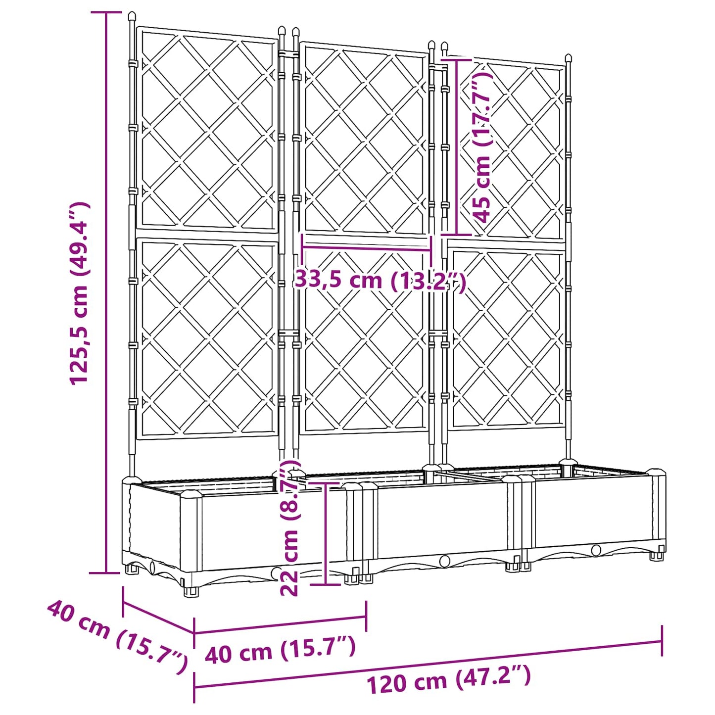 Garten-Pflanzgefäß 3 pcs Grau 120 x 40 x 125,5 cm Kunststoff