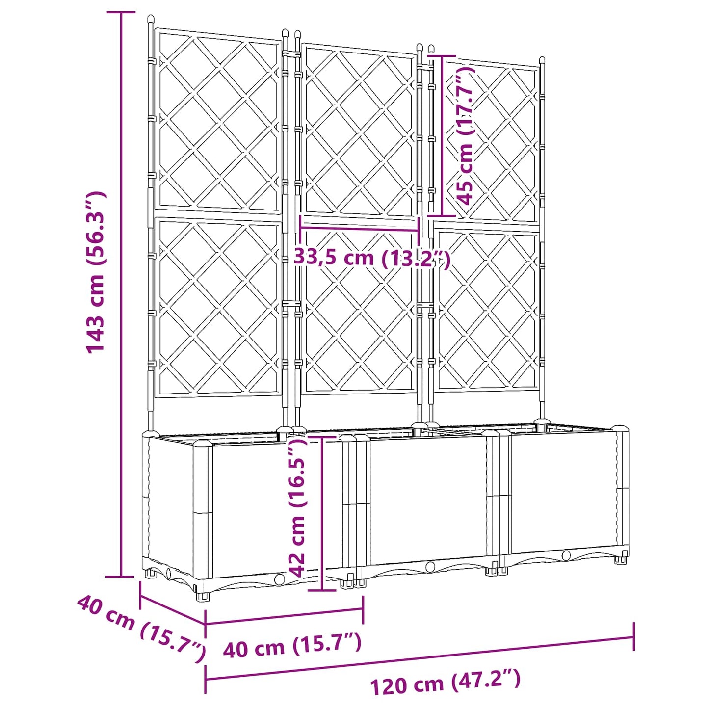 Garten-Pflanzgefäß 3 pcs Grau 120 x 40 x 143 cm Kunststoff