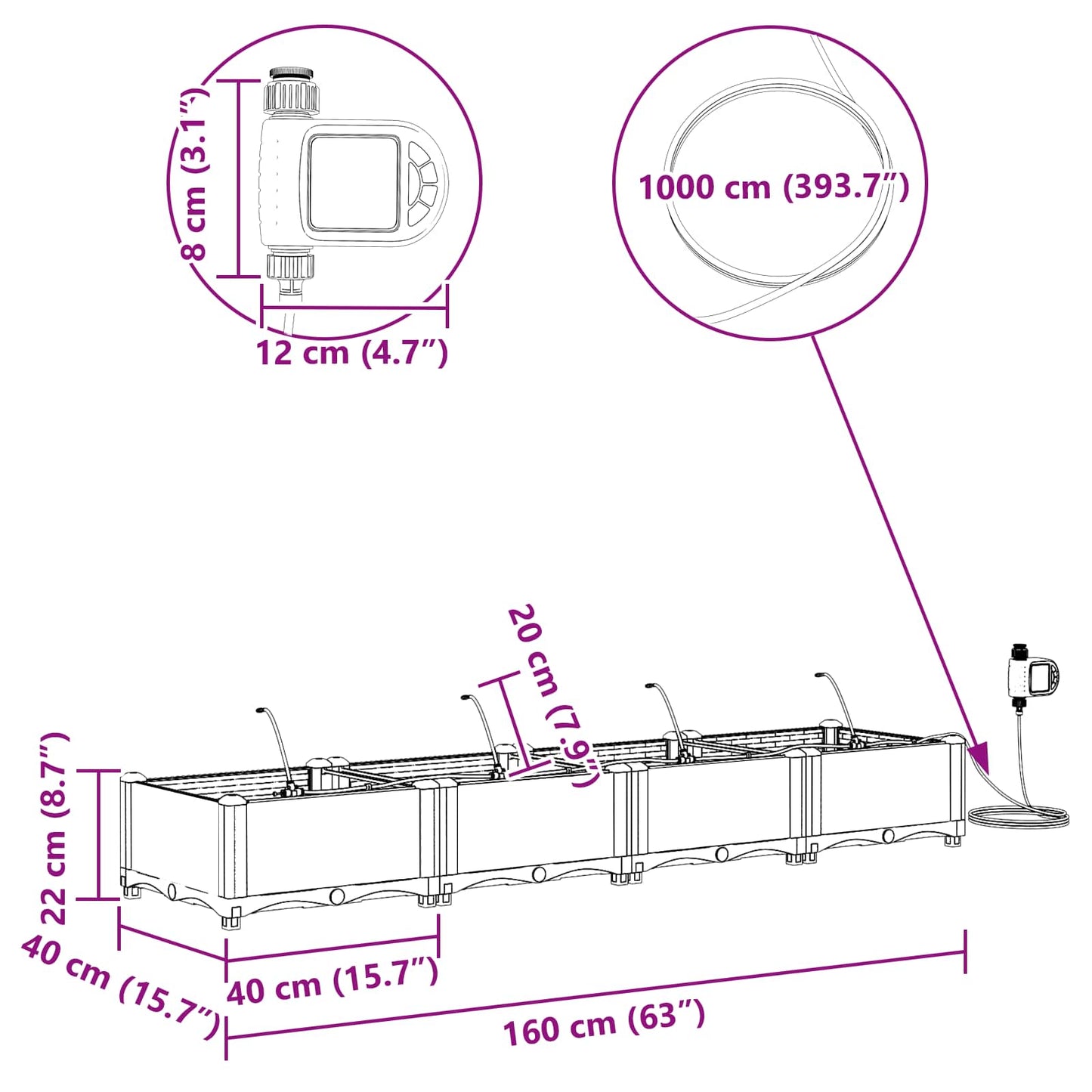 Garten-Pflanzgefäß 4 pcs Grau 160 x 40 x 22 cm Kunststoff