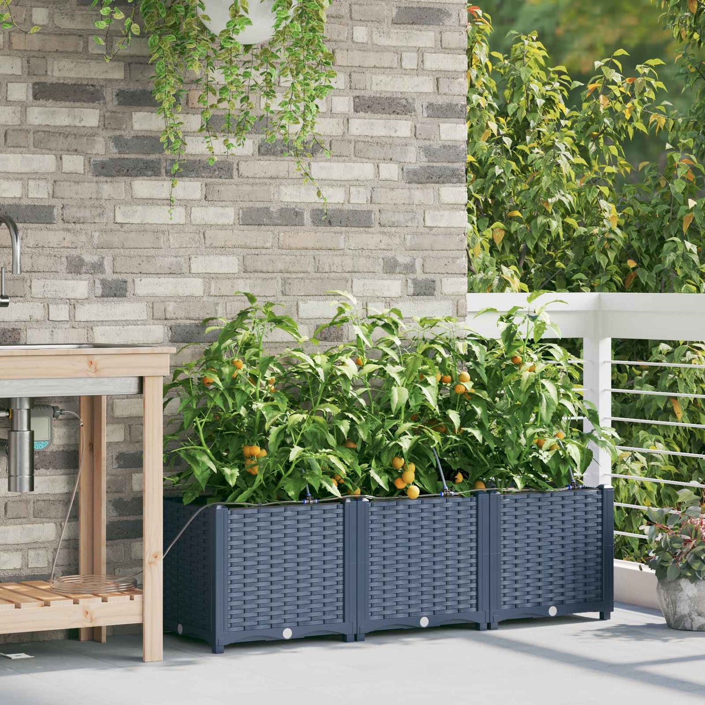 Garten-Pflanzgefäß 3 pcs Grau 120 x 40 x 37,5 cm Kunststoff