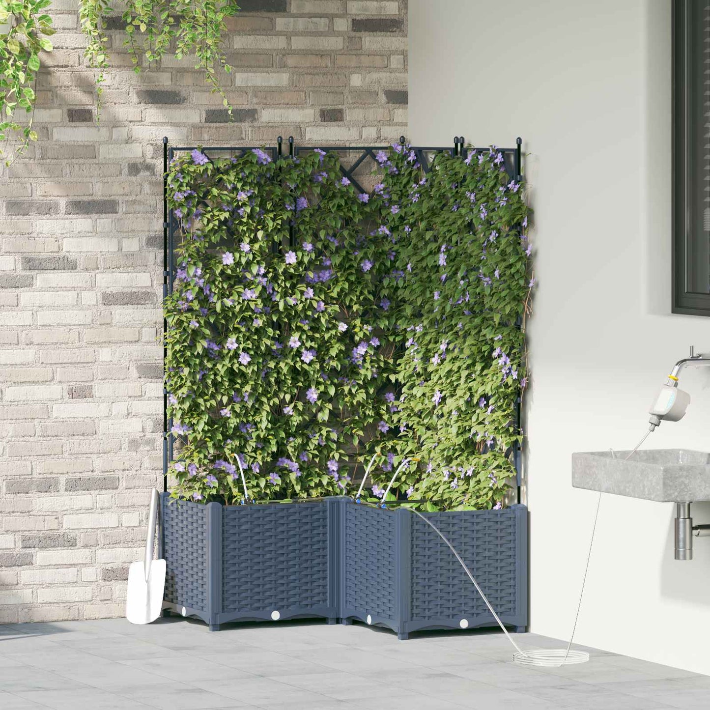 Garten-Pflanzgefäß 3 pcs Grau 80 x 80 x 142 cm Kunststoff