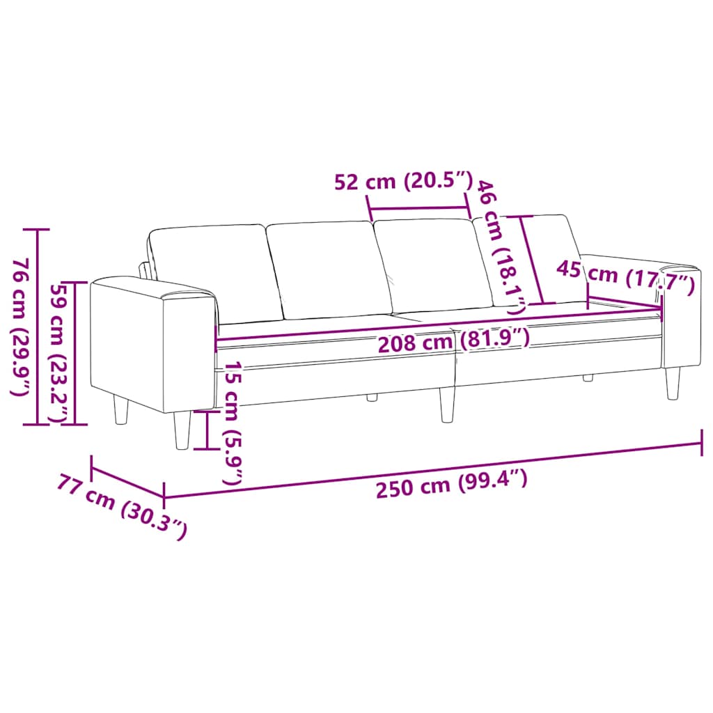 Wohnzimmer Couch Creme 250 x 77 x 76 cm Polyester