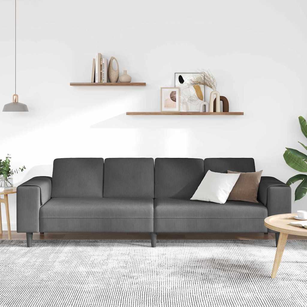 Sofa Dunkelgrau 250 x 77 x 76 cm Cordstoff
