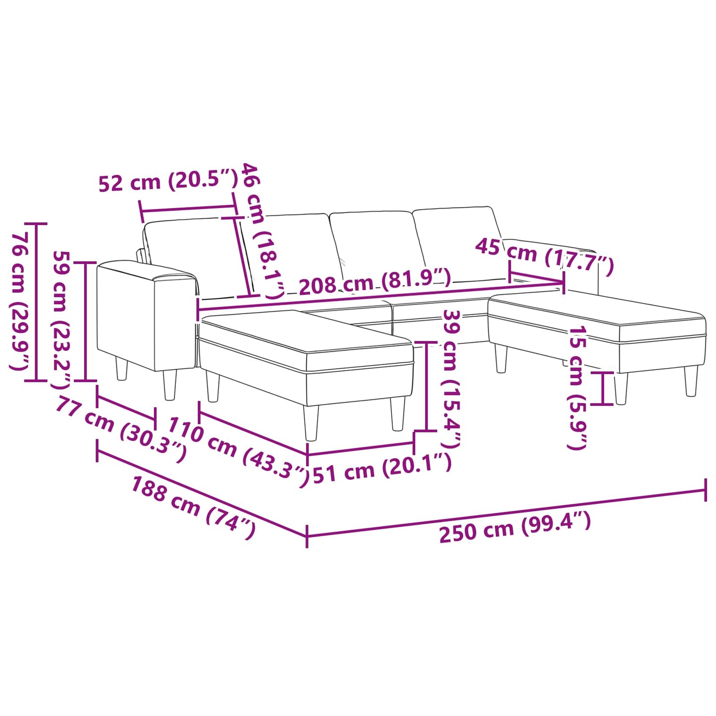 Wohnzimmer Couch 3 pcs Hellgrau Polyester
