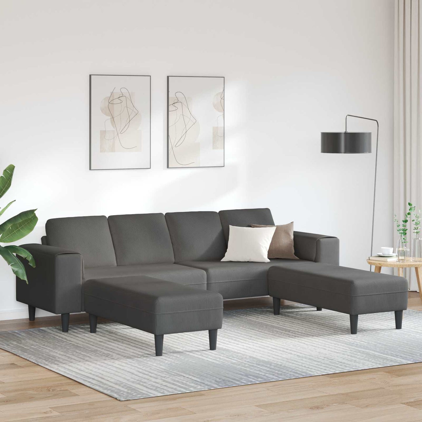 Sofa Dunkelgrau 250 x 188 x 76 cm Cordstoff