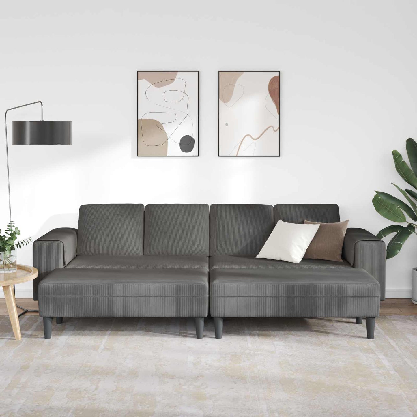 Sofa Dunkelgrau 250 x 188 x 76 cm Cordstoff