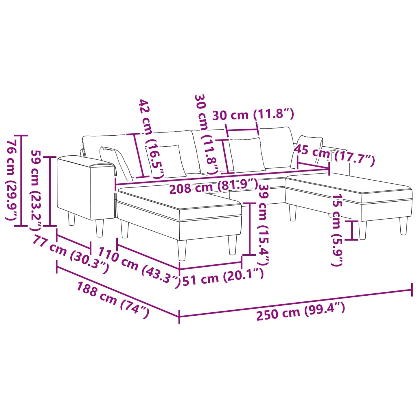 Sofa Dunkelgrün 250 x 188 x 76 cm Cordstoff