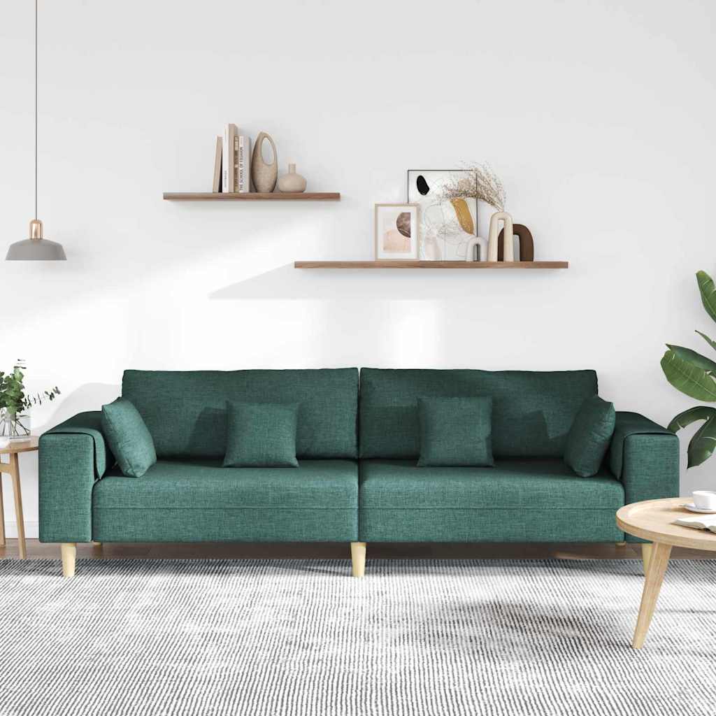 Sofa mit Kissen Dunkelgrün 250 x 77 x 76 cm Stoff