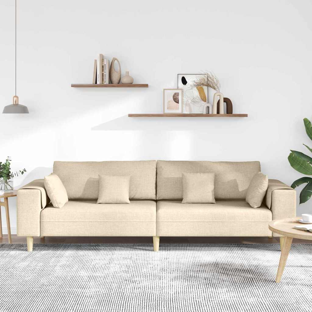 Sofa mit Kissen Creme 250 x 77 x 76 cm Stoff