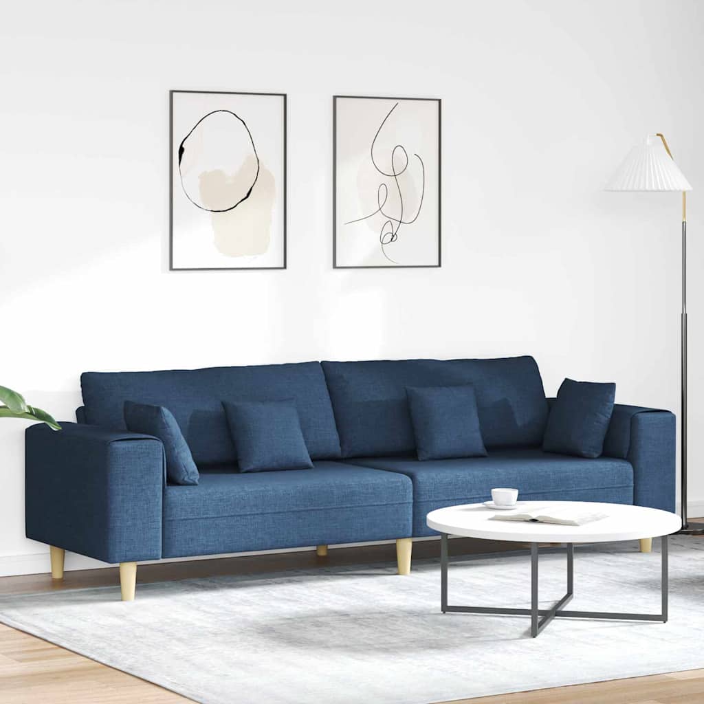Sofa mit Kissen Blau 250 x 77 x 76 cm Stoff