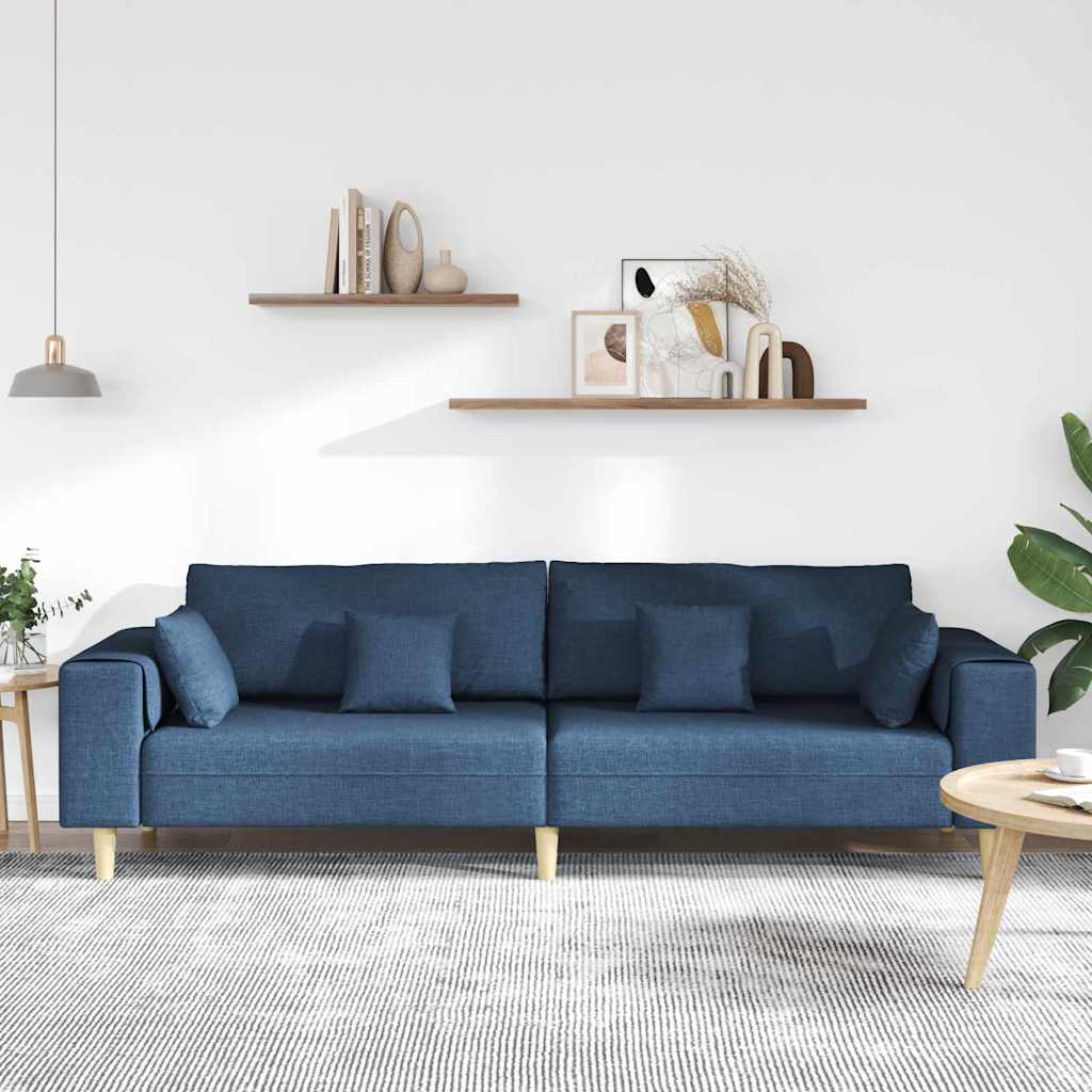 Sofa mit Kissen Blau 250 x 77 x 76 cm Stoff