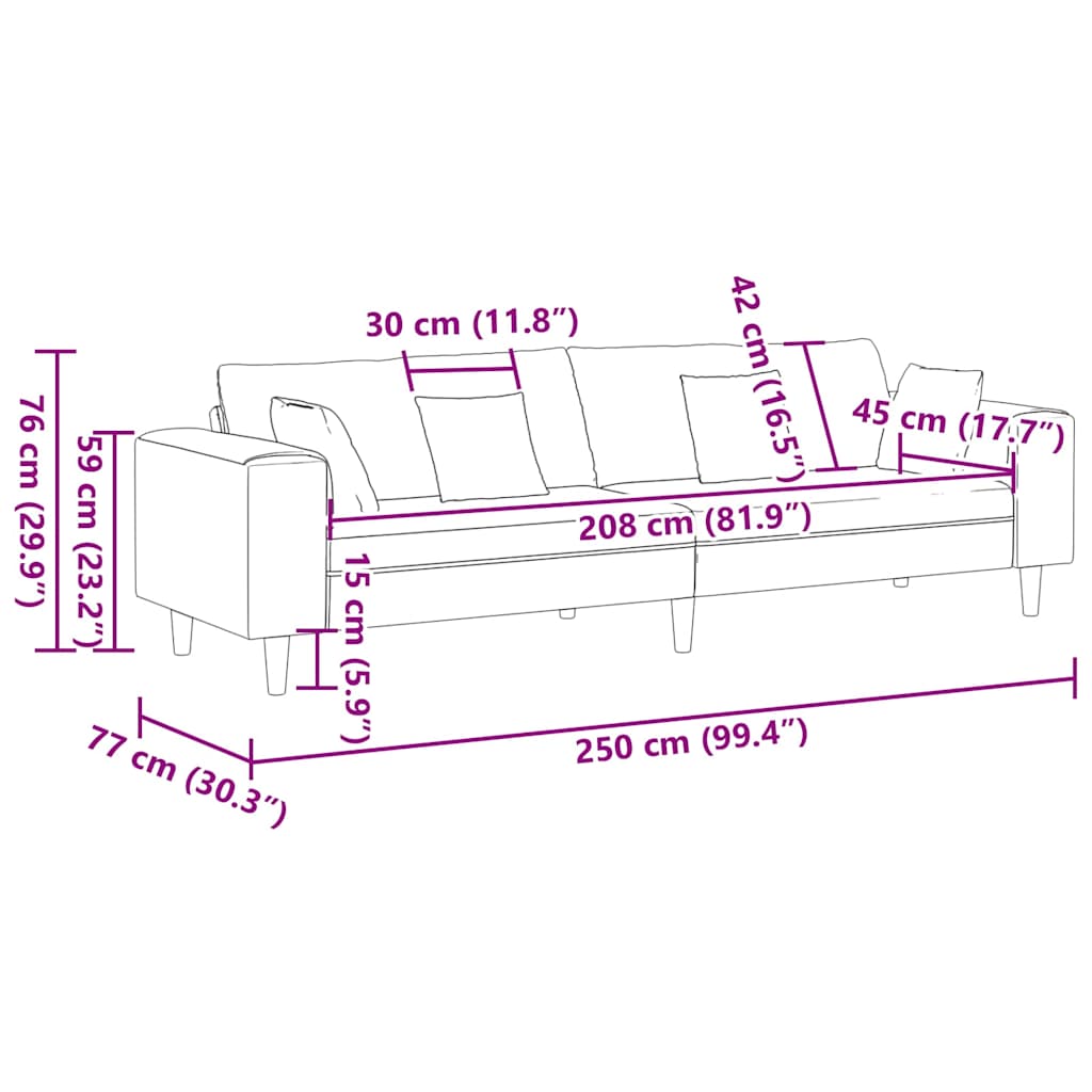 Sofa Türkis 250 x 77 x 76 cm Samt