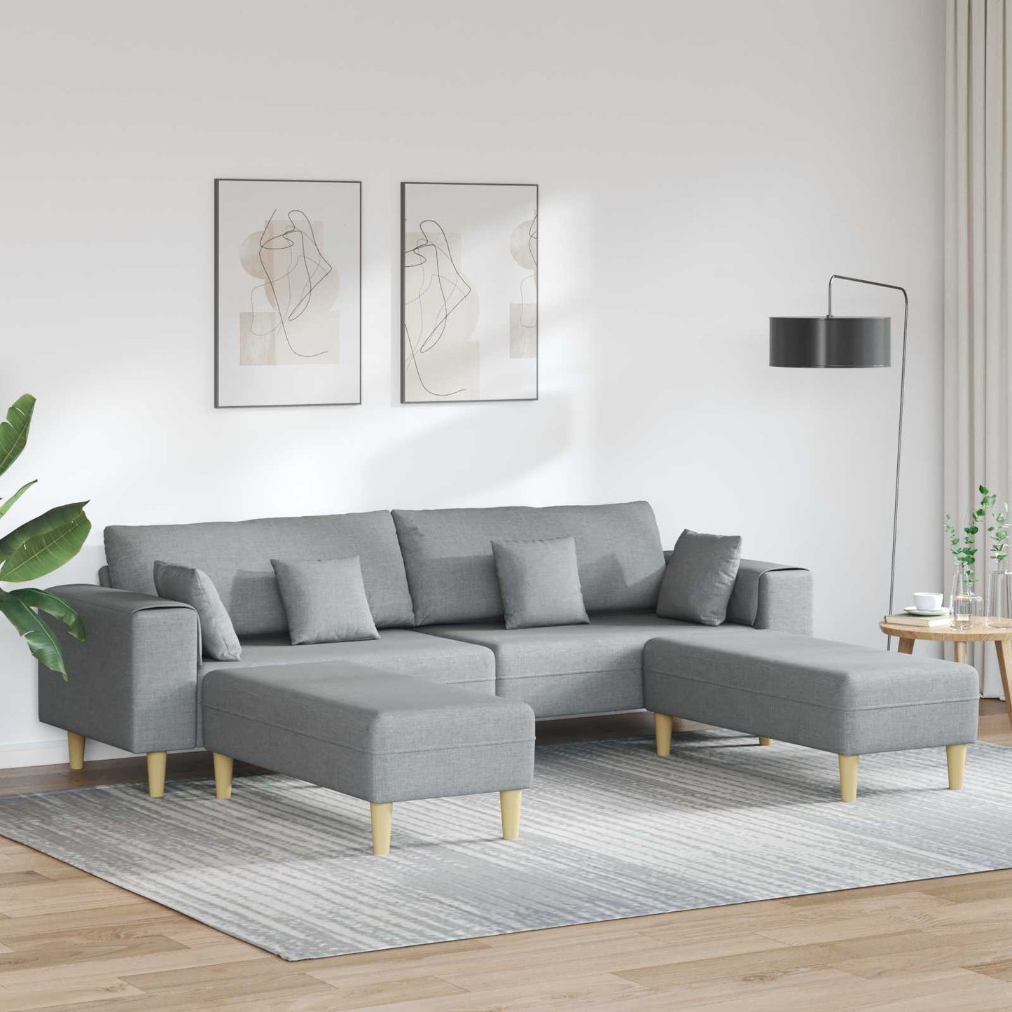 Sofa mit Kissen 3 pcs Hellgrau Stoff