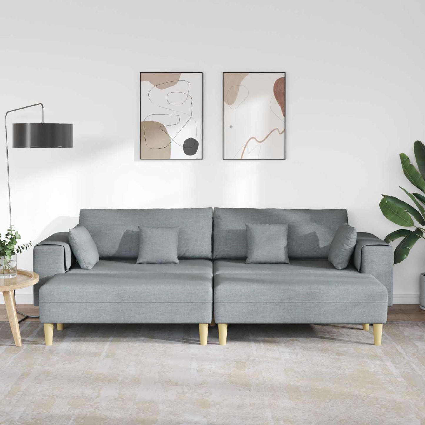 Sofa mit Kissen 3 pcs Hellgrau Stoff