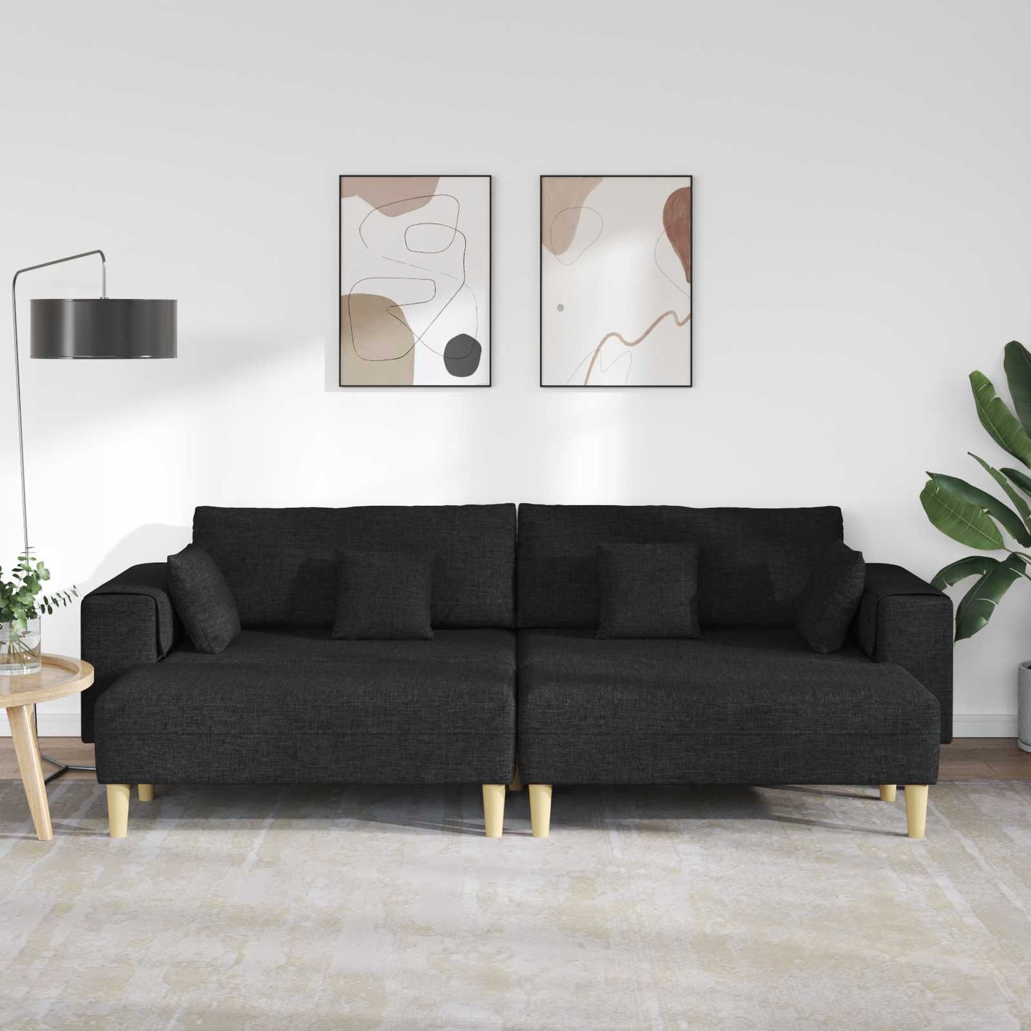 Sofa mit Kissen 3 pcs Schwarz Stoff