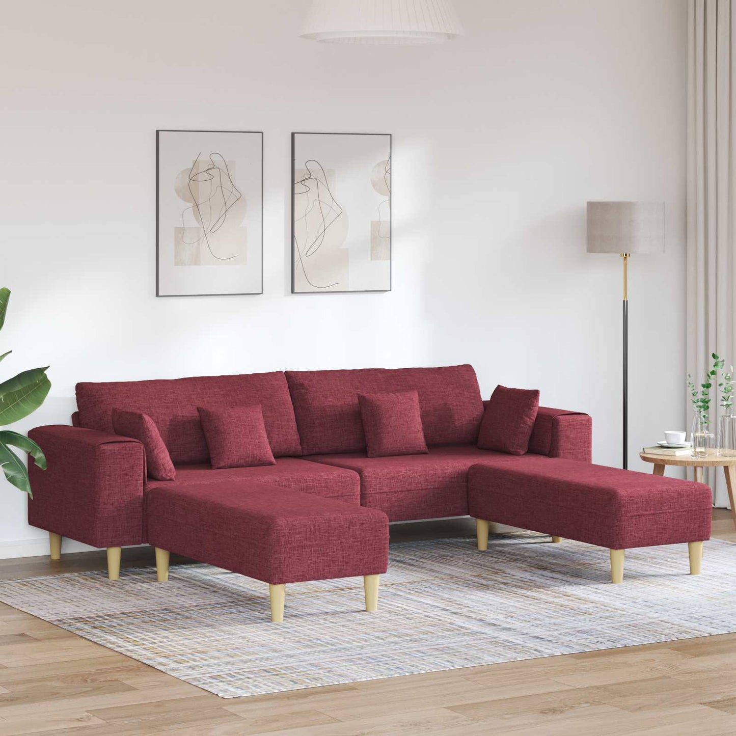 Sofa mit Kissen 3 pcs Weinrot Stoff