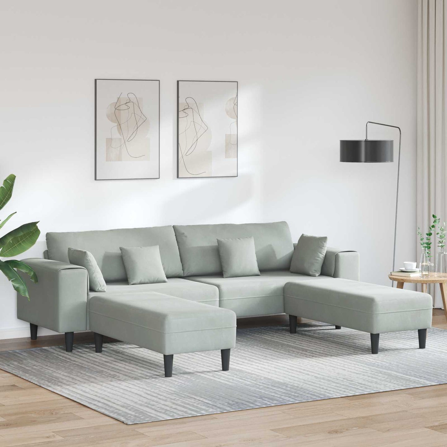 Sofa 3 pcs Hellgrau 250 x 188 x 76 cm Samt