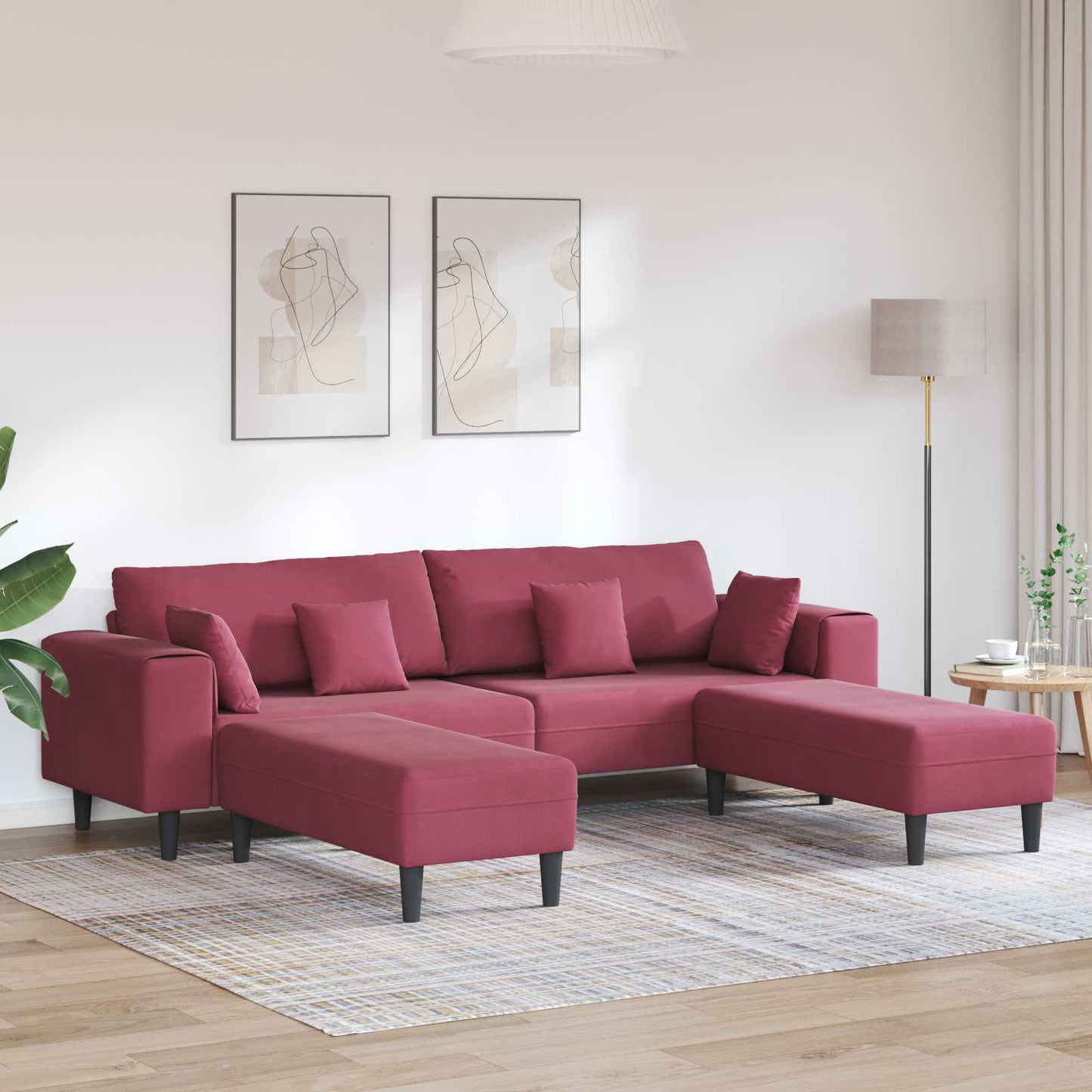 Sofa 3 pcs Weinrot 250 x 188 x 76 cm Samt