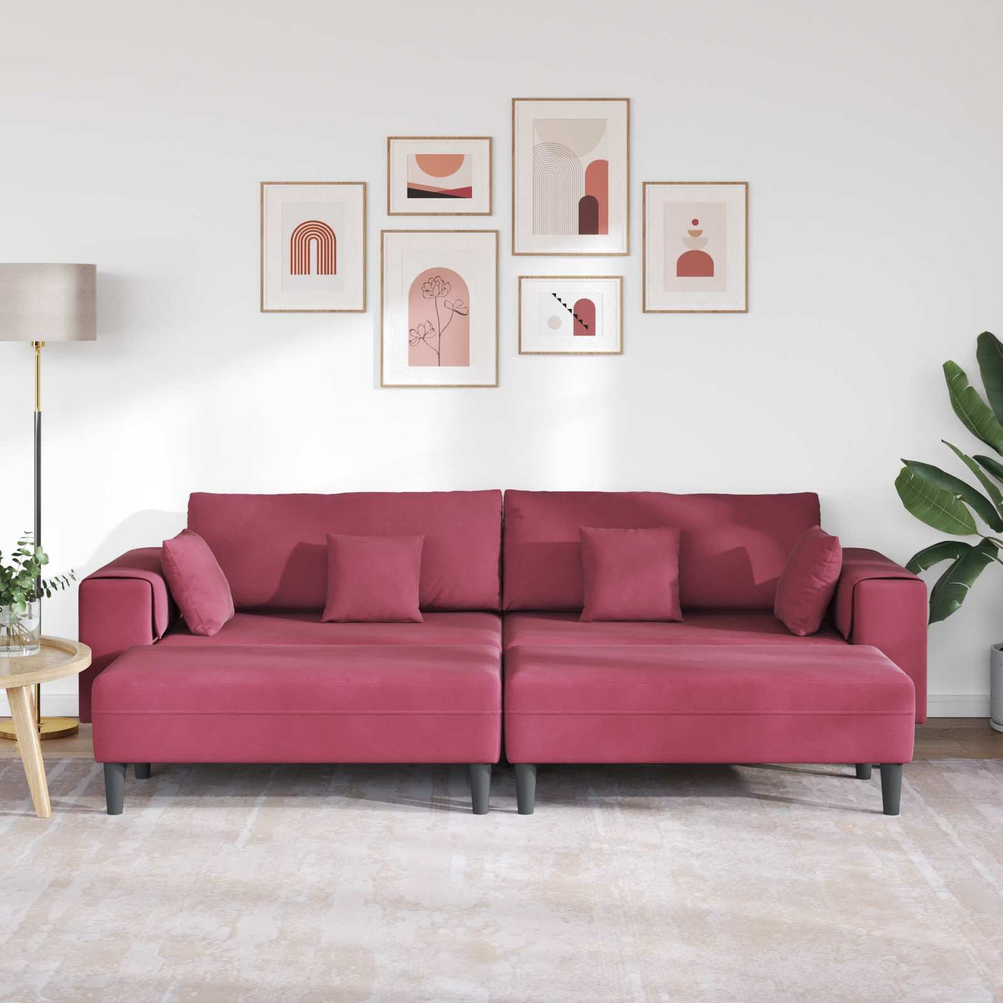Sofa 3 pcs Weinrot 250 x 188 x 76 cm Samt