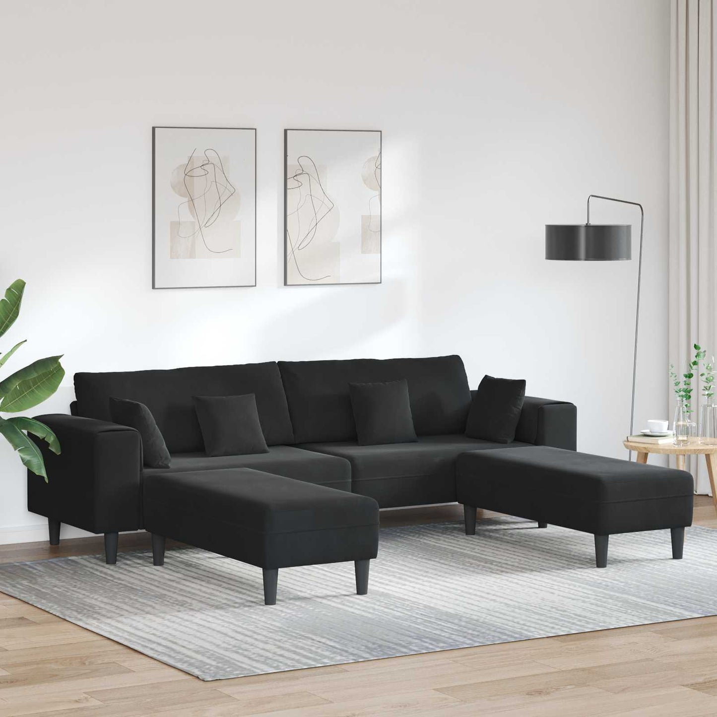 Sofa 3 pcs Schwarz 250 x 188 x 76 cm Samt
