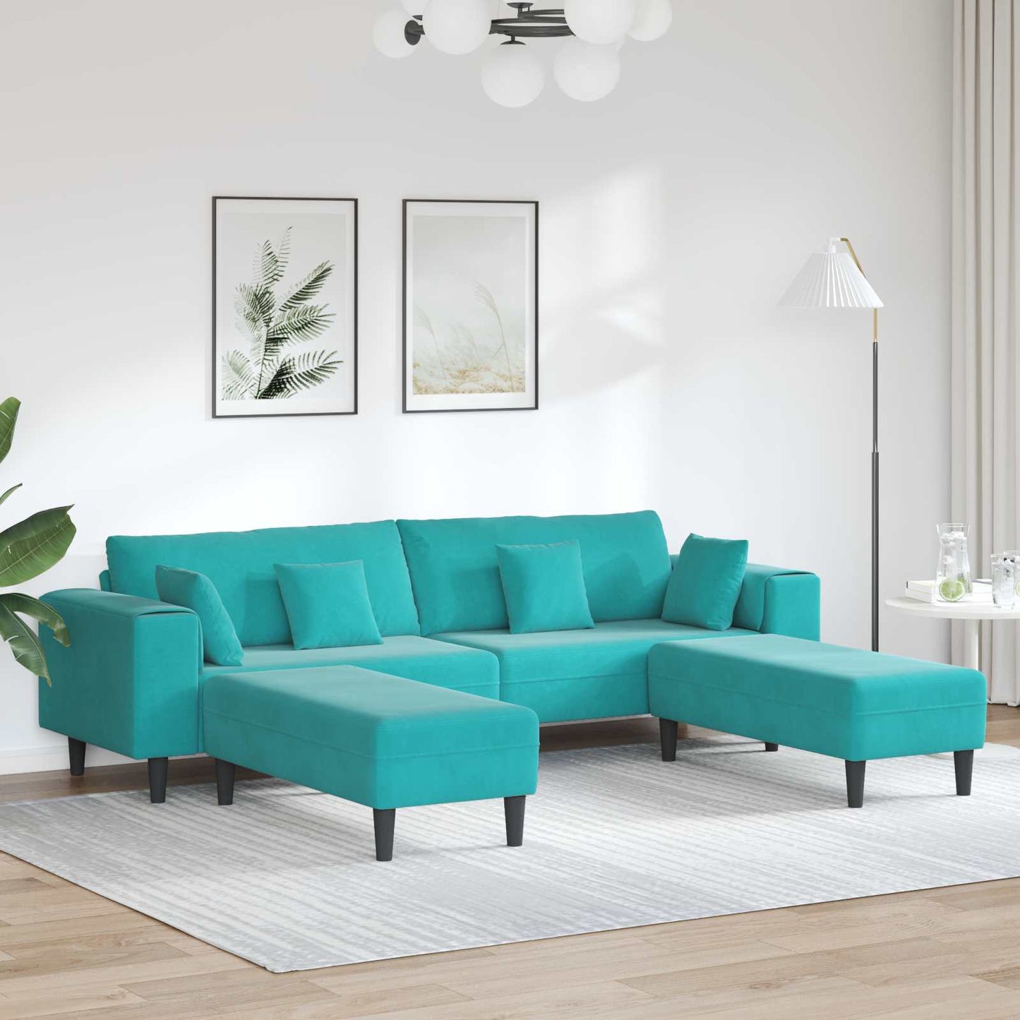 Sofa 3 pcs Türkis 250 x 188 x 76 cm Samt