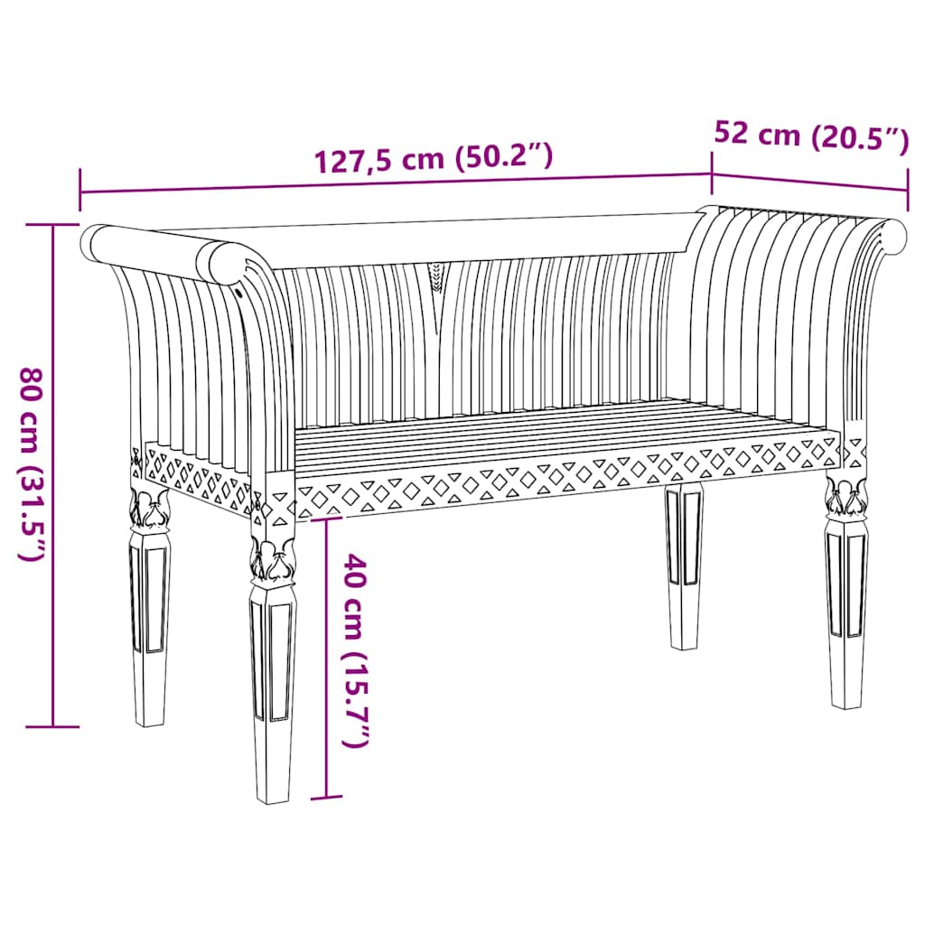 Bank Braun 127,5 x 52 x 80 cm Massivholz Teak