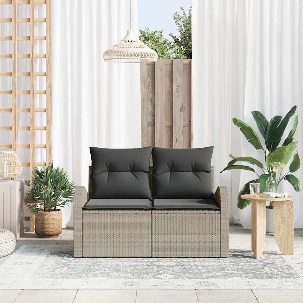 Gartensofa mit Kissen Hellgrau 124 x 62 x 69cm Poly-Rattan