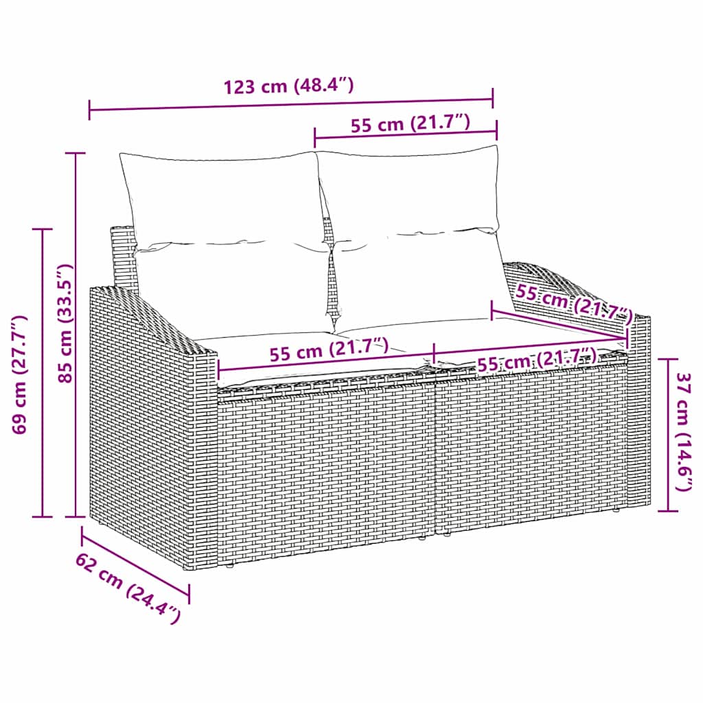 Gartensofa Grau 123 x 62 x 69cm Poly-Rattan