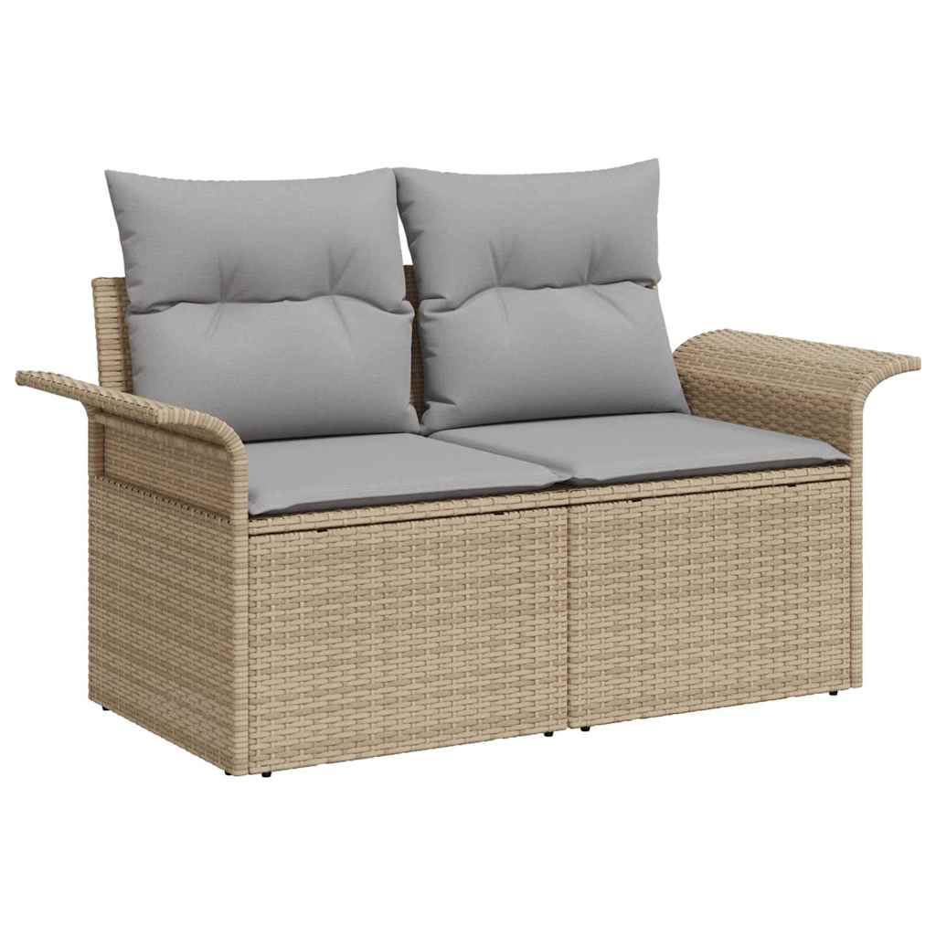 Sofa Set mit Kissen 3 pcs Beige und Grau Poly-Rattan