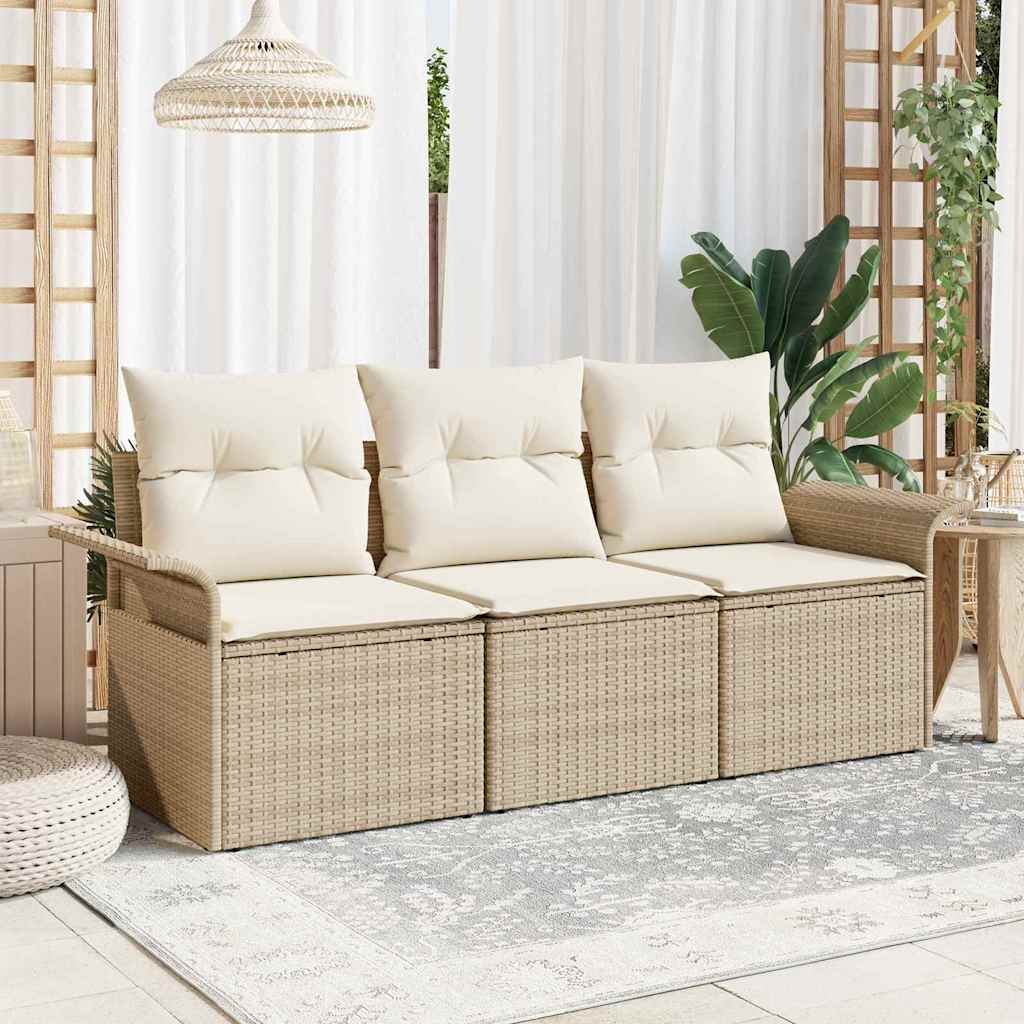 Sofa Set mit Kissen 3 pcs Beige und Creme Poly-Rattan